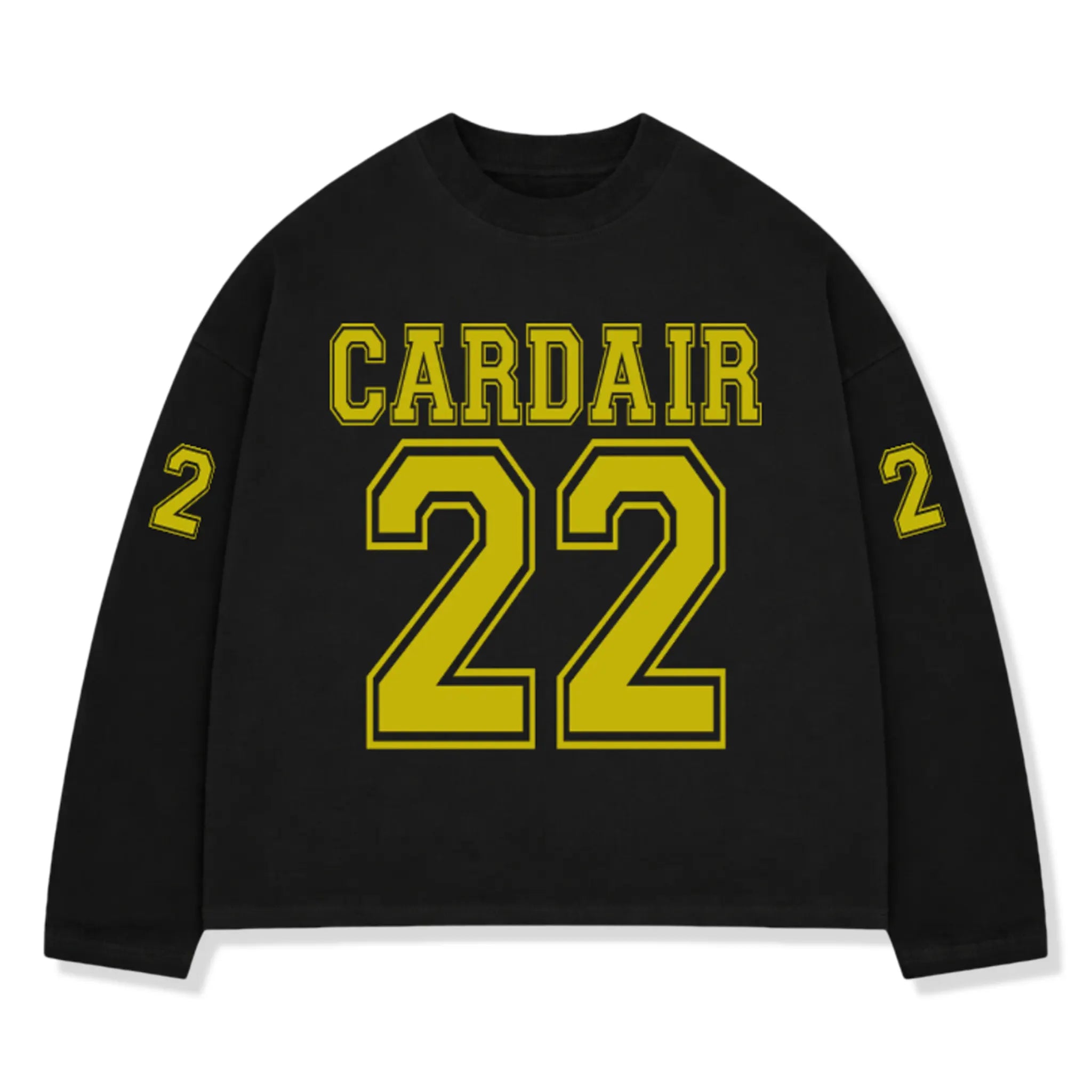 Front View of Cardair Varsity L/S Black T-Shirt
